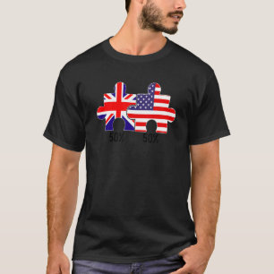 Half American Half British Flag Map Combined USA U T-Shirt