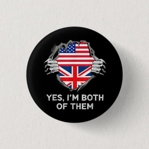 Half American Half British USA England Flag Mens W 3 Cm Round Badge