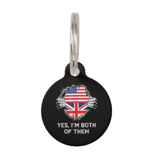 Half American Half British USA England Flag Mens W Pet Tag