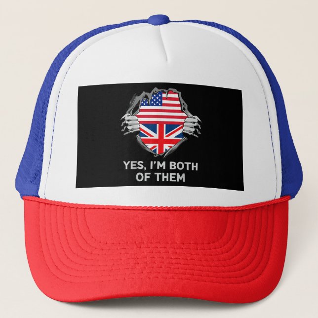 Half American Half British USA England Flag Mens W Trucker Hat (Front)