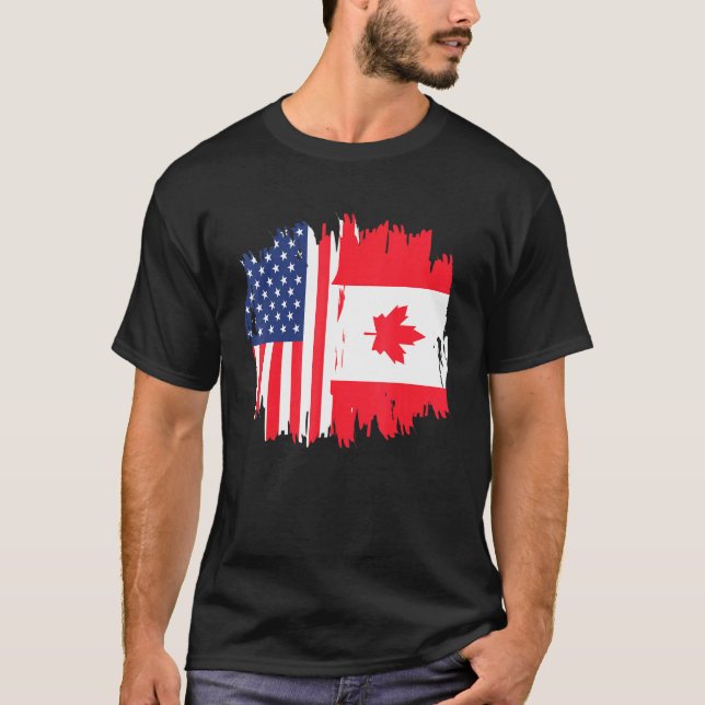 Half American Half Canadian Roots America Canada F T-Shirt (Front)