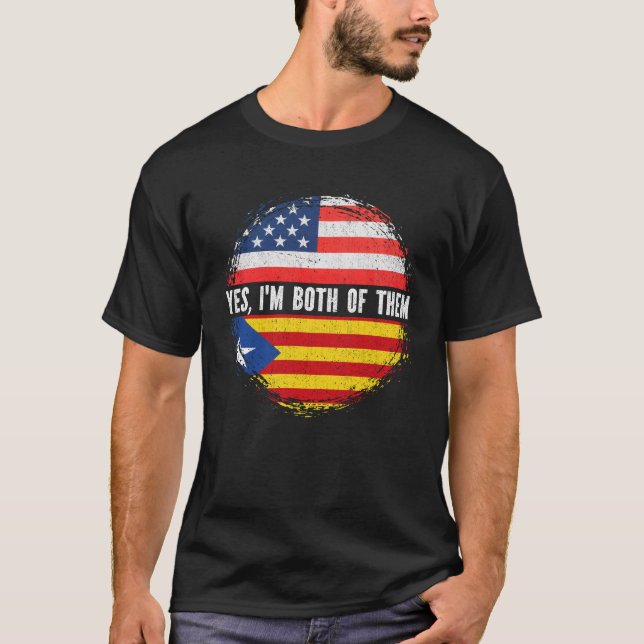 Half American Half Catalan USA Flag Catalonia  T-Shirt (Front)