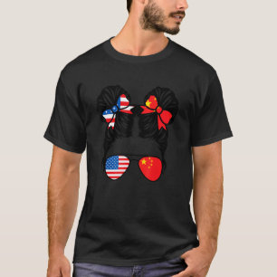 Half American Half Chinese Girl USA China Flag Pat T-Shirt