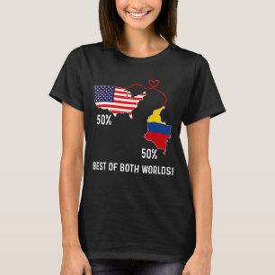 Half American Half Colombian Flag Combined Map Col T-Shirt