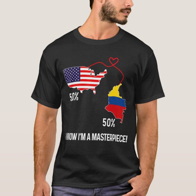 Half American Half Colombian Flag Combined Map Col T-Shirt (Front)