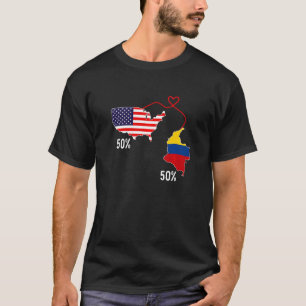 Half American Half Colombian Flag Combined Map Col T-Shirt
