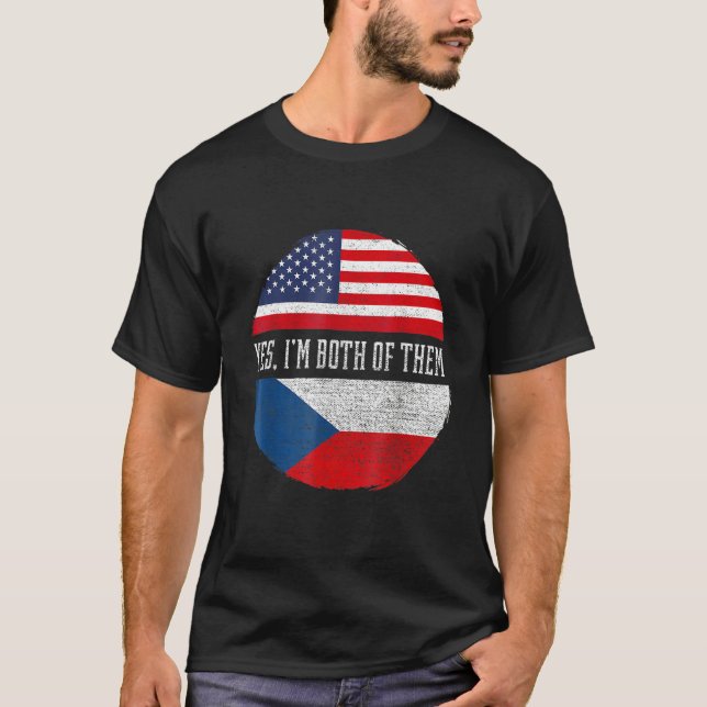 Half American Half Czech USA Flag Czech Republic H T-Shirt (Front)