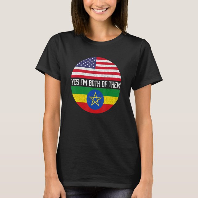 Half American Half Ethiopian Usa Flag Family Herit T-Shirt (Front)