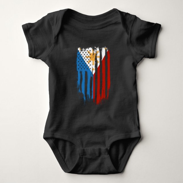 Half American Half Filipino Philippines Flag Baby Bodysuit (Front)