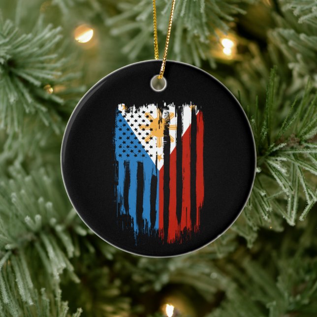 Half American Half Filipino Philippines Flag Ceramic Ornament (Tree)