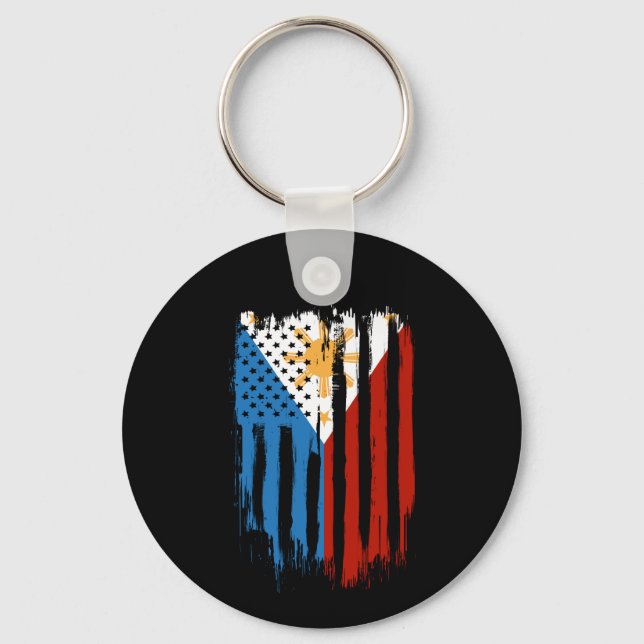 Half American Half Filipino Philippines Flag Key Ring (Front)