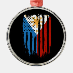Half American Half Filipino Philippines Flag Metal Ornament