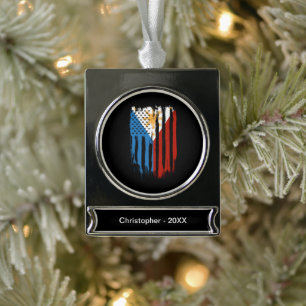 Half American Half Filipino Philippines Flag Silver Plated Banner Ornament