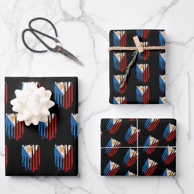 Half American Half Filipino Philippines Flag Wrapping Paper Sheet (Front)