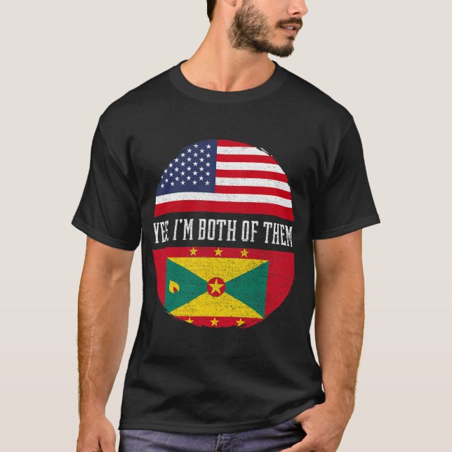 Half American Half Grenadian USA Flag Grenada Heri T-Shirt (Front)