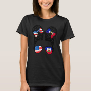 Half American Half Haitian Girl USA Haiti Flag Pat T-Shirt