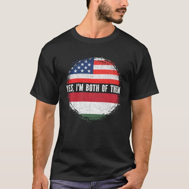 Half American Half Hungarian USA Flag Hungary  T-Shirt (Front)