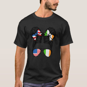 Half American Half Irish Girl USA Ireland Flag Pat T-Shirt