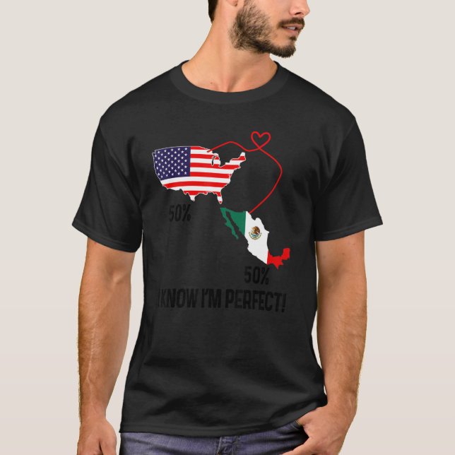 Half American Half Mexican Flag Combined Map Mexic T-Shirt (Front)