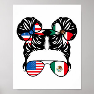 Half American Half Mexican Girl Usa Mexico Flag Pa Poster
