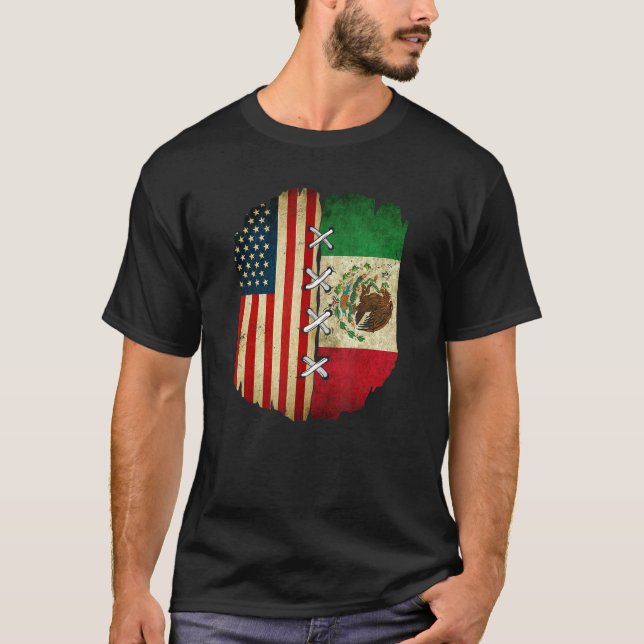 Half American Half Mexican USA Flag Mexico Flag T-Shirt (Front)