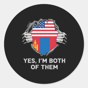 Half American Half Mongolian Usa Mongolia Flag S Classic Round Sticker
