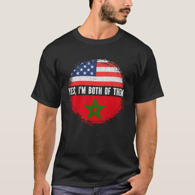 Half American Half Moroccan USA Flag Morocco  T-Shirt (Front)