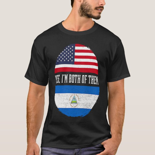 Half American Half Nicaraguan USA Flag Nicaragua H T-Shirt (Front)