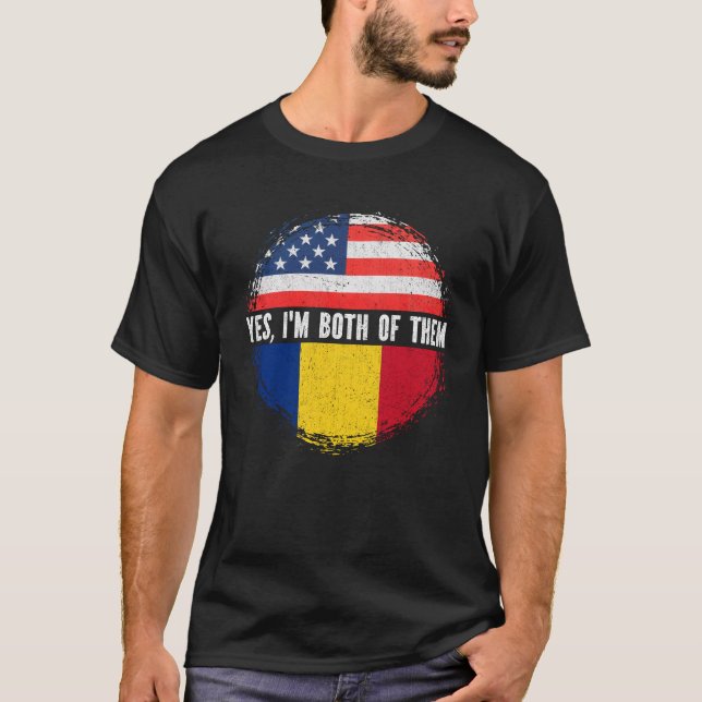Half American Half Romanian USA Flag Romania  T-Shirt (Front)