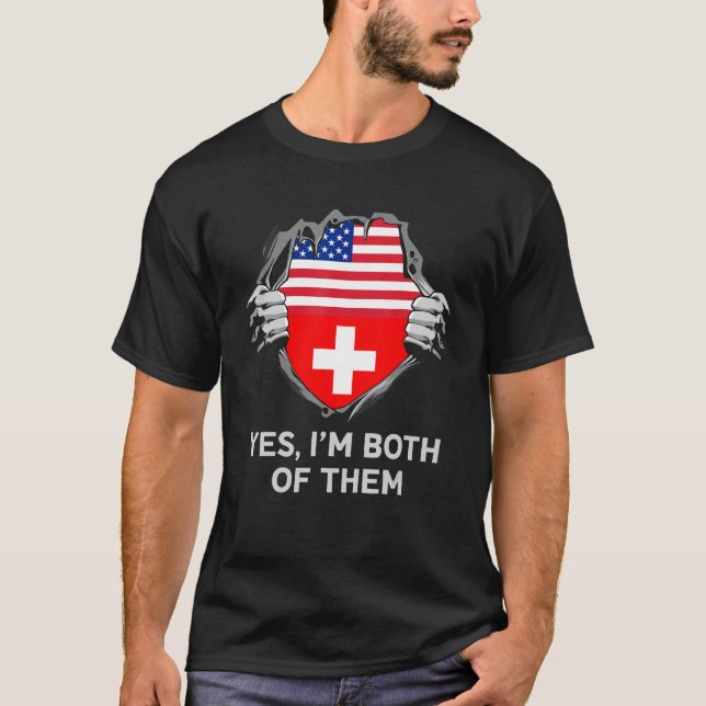 Half American Half Swiss USA Switzerland Flag Mens T-Shirt (Front)