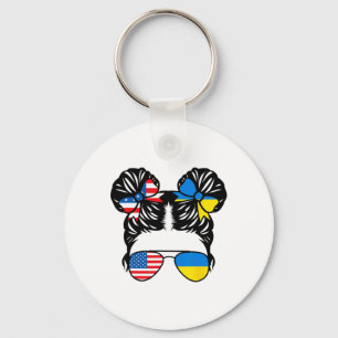 Half American Half Ukrainian Girl Usa Ukraine Flag Key Ring