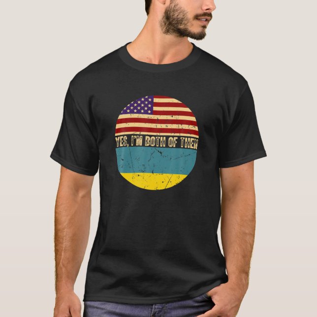 Half American Half Ukrainian USA Ukraine Flag Heri T-Shirt (Front)