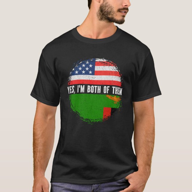 Half American Half Zambian USA Flag Zambia  T-Shirt (Front)