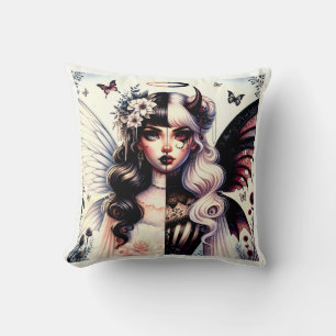 Half Angel Devil Dark Beauty Broken Wing Fairy Cushion