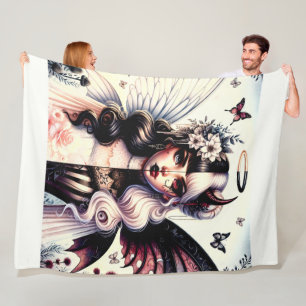 Half Angel Devil Dark Beauty Broken Wing Fairy  Fleece Blanket