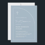 Half Arch Outline Light Blue First Communion Invitation<br><div class="desc">Can be fully customised to suit your needs.
© Gorjo Designs. Made for you via the Zazzle platform. 

// Need help customising your design? Got other ideas? Feel free to contact me (Zoe) directly.

Optional: Background colour and fonts can be changed to match your theme.</div>