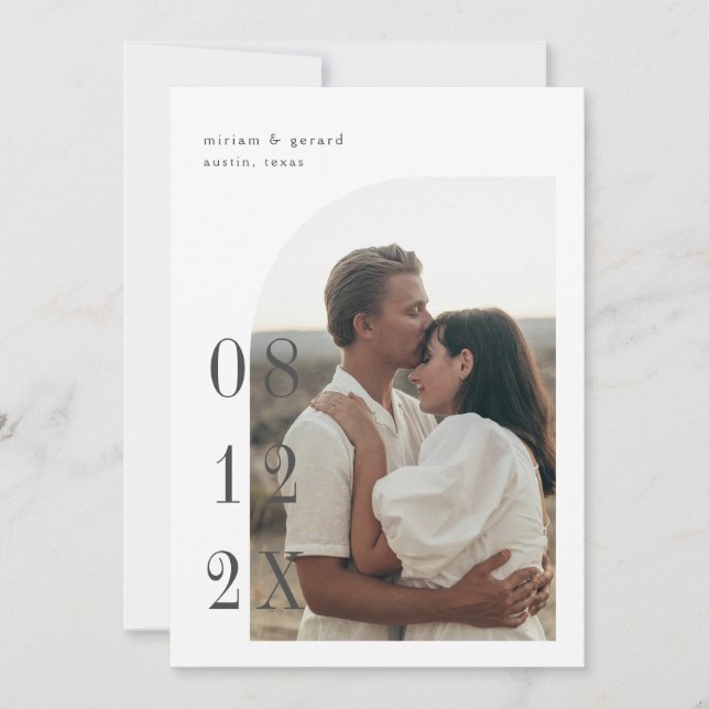 Half arched photo with large date save the date (Front)
