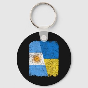 Half Argentinian Half Ukrainian Flag Heritage Prid Key Ring