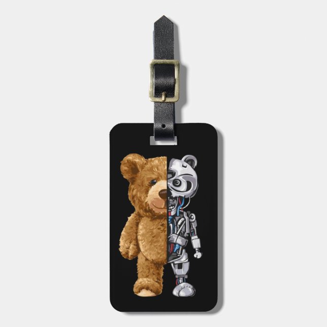 Half Bear Half Robot Luggage Tag (Front Vertical)