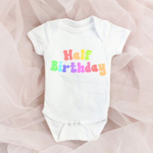 Half Birthday 1/2 Birthday Milestone Retro 70's Baby Bodysuit