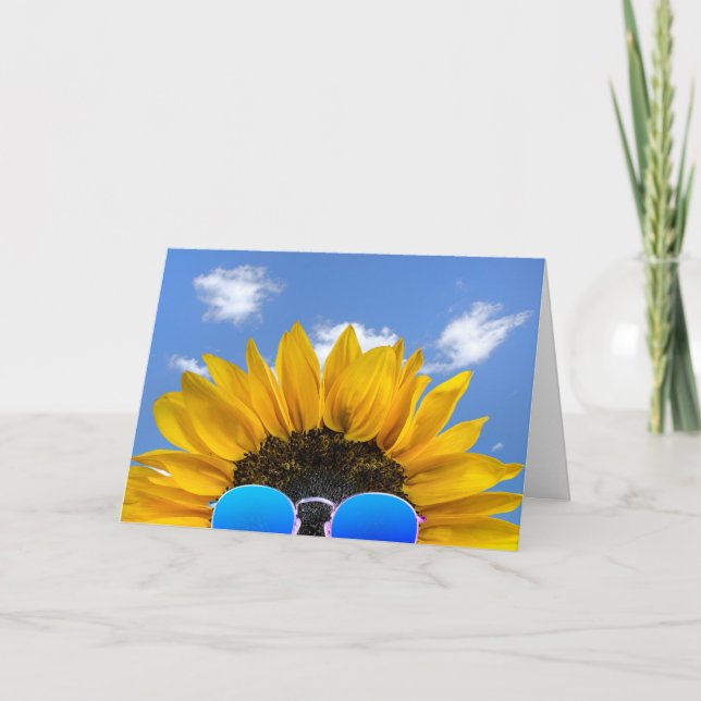 Half Birthday Sunflower Wearing Sunglasses   Card (Front)