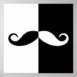 Half Black and White Moustache Poster
