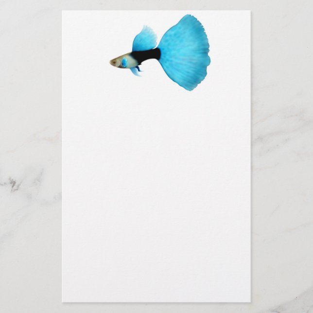 Half Black Blue Fancy Guppy Stationery (Front)