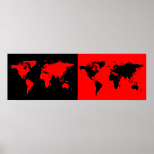 half black/ half red world map poster