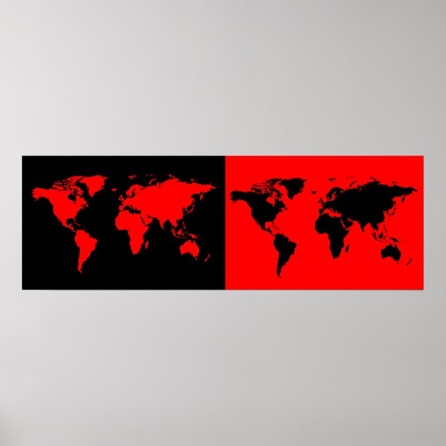 half black/ half red world map poster (Front)