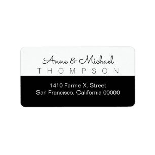 half black half white label with couple names