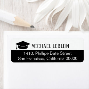 Half Black Return Address Label with Name Grad
