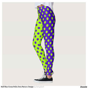 Half Blue Green Polka Dots Pattern Design  Leggings