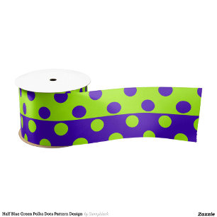Half Blue Green Polka Dots Pattern Design  Satin Ribbon