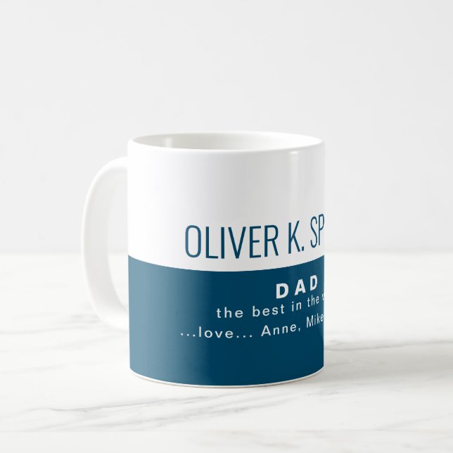 Half-Blue Half-White Best Dad Love Message Coffee Mug (Front Left)